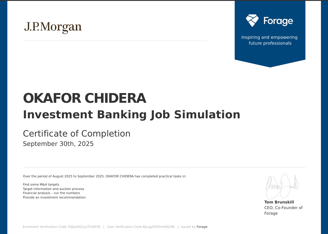 J.P. Morgan Chase Investment Banking Simulation